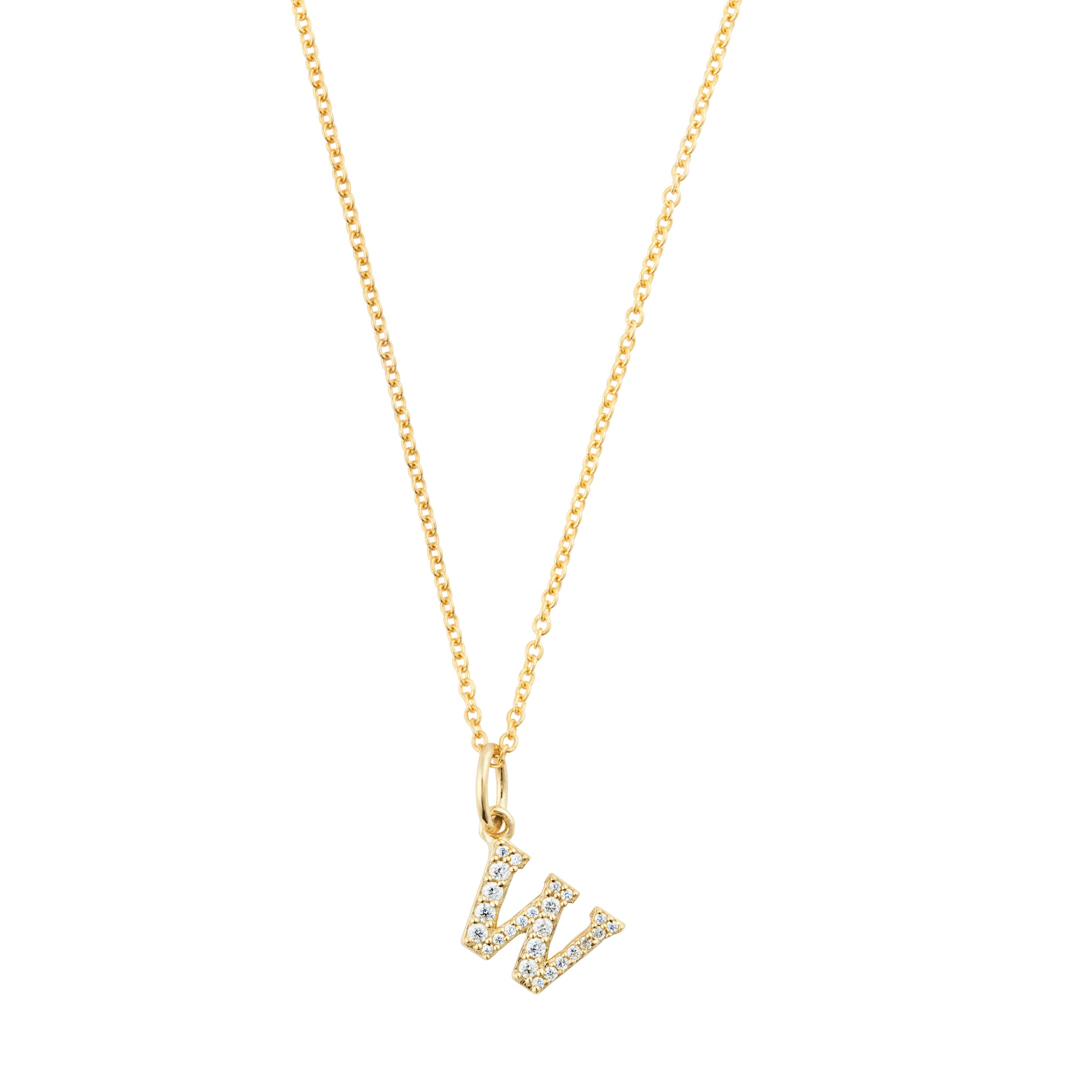 Petite Letter Necklace, Gold with White Stones