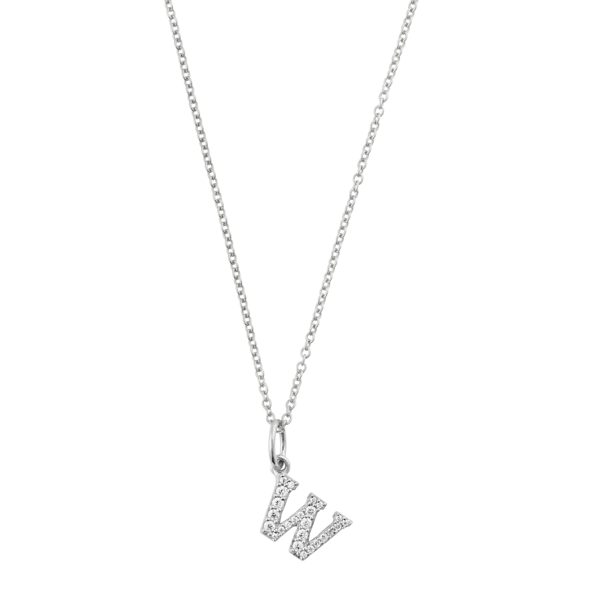 Petite Letter Necklace, Silver with White Stones