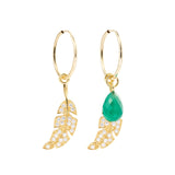 Leaf & Drop Hoops, Gold with Green Onyx