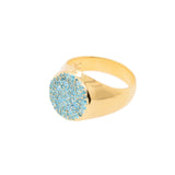 Multi Stones Signet Ring, Gold with Aqua Stones