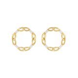 Baguette Circle Earrings, Gold with White Stones