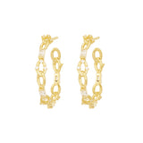 Baguette Chain Hoops, Gold with White Stones