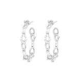 Baguette Chain Hoops, Silver with White Stones