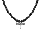 Black Onyx Diamond Dragonfly Necklace, Black