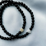 Black Onyx Bracelet with Gold Diamond Heart