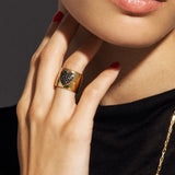Heart Ring, Gold with Black Stones