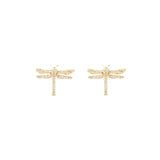 Dragonfly Ear Studs, Gold with White Stones