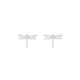 Dragonfly Ear Studs, Silver with White Stones