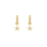 Huggie With Star Pendant, Gold with White Stones