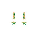 Huggie With Star Pendant, Gold with Green Stones