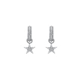 Huggie With Star Pendant, Black with White Stones