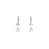 Huggie With Star Pendant, Silver with White Stones