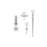 Huggie With Star Pendant, Black with White Stones