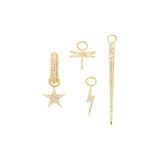 Huggie With Star Pendant, Gold with White Stones