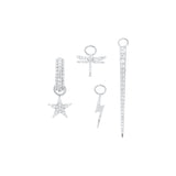 Huggie With Star Pendant, Silver with White Stones