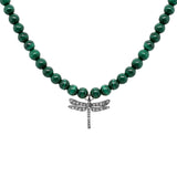 Malachite Diamond Dragonfly Necklace, Black