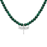 Malachite Diamond Dragonfly Necklace, Silver