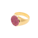 Multi Stones Signet Ring, Gold with Pink Stones