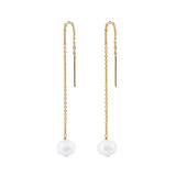 Single Pearl Chain Earrings, Gold