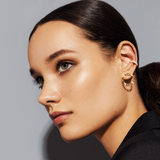 Baguette Circle Earrings, Silver with White Stones