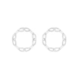 Baguette Circle Earrings, Silver with White Stones