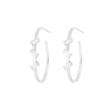 Baguette 3-Stone Hoops, Silver with White Stones