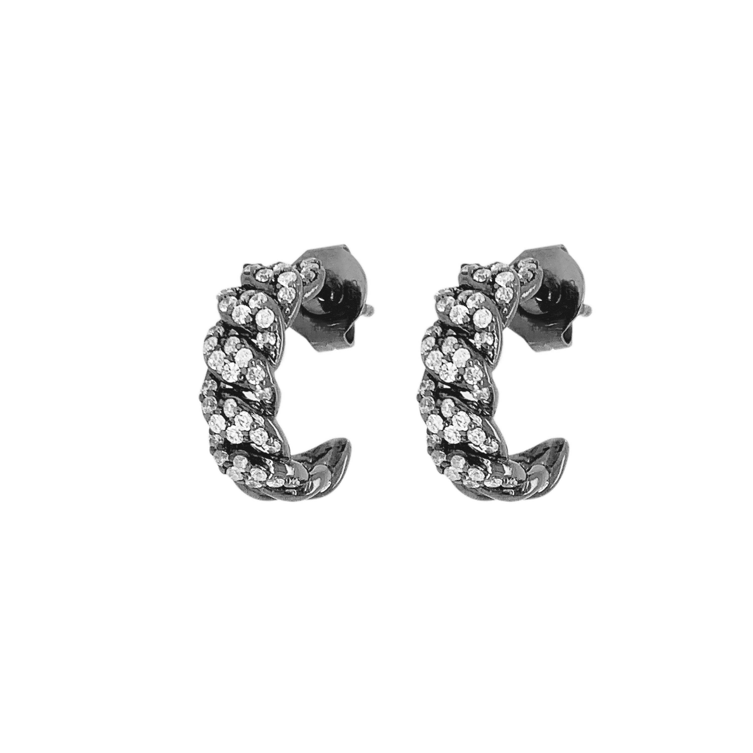 Black rhodium hoops chain look 16mm with cubic zirconia