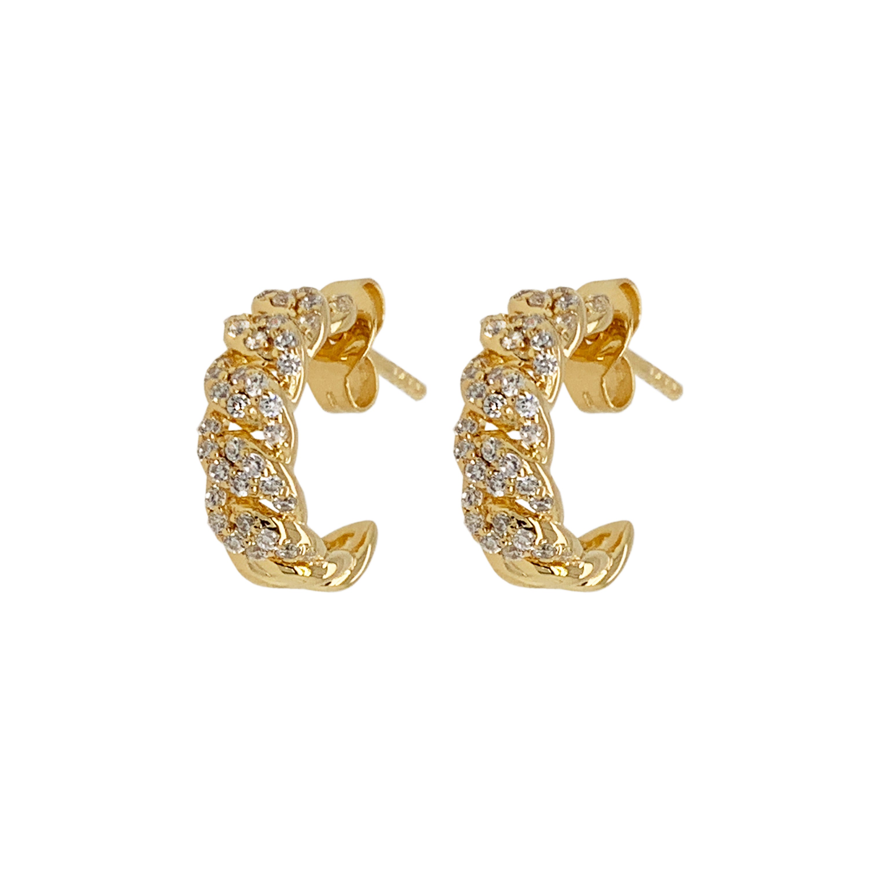 Gold hoops chain look 16mm with cubic zirconia
