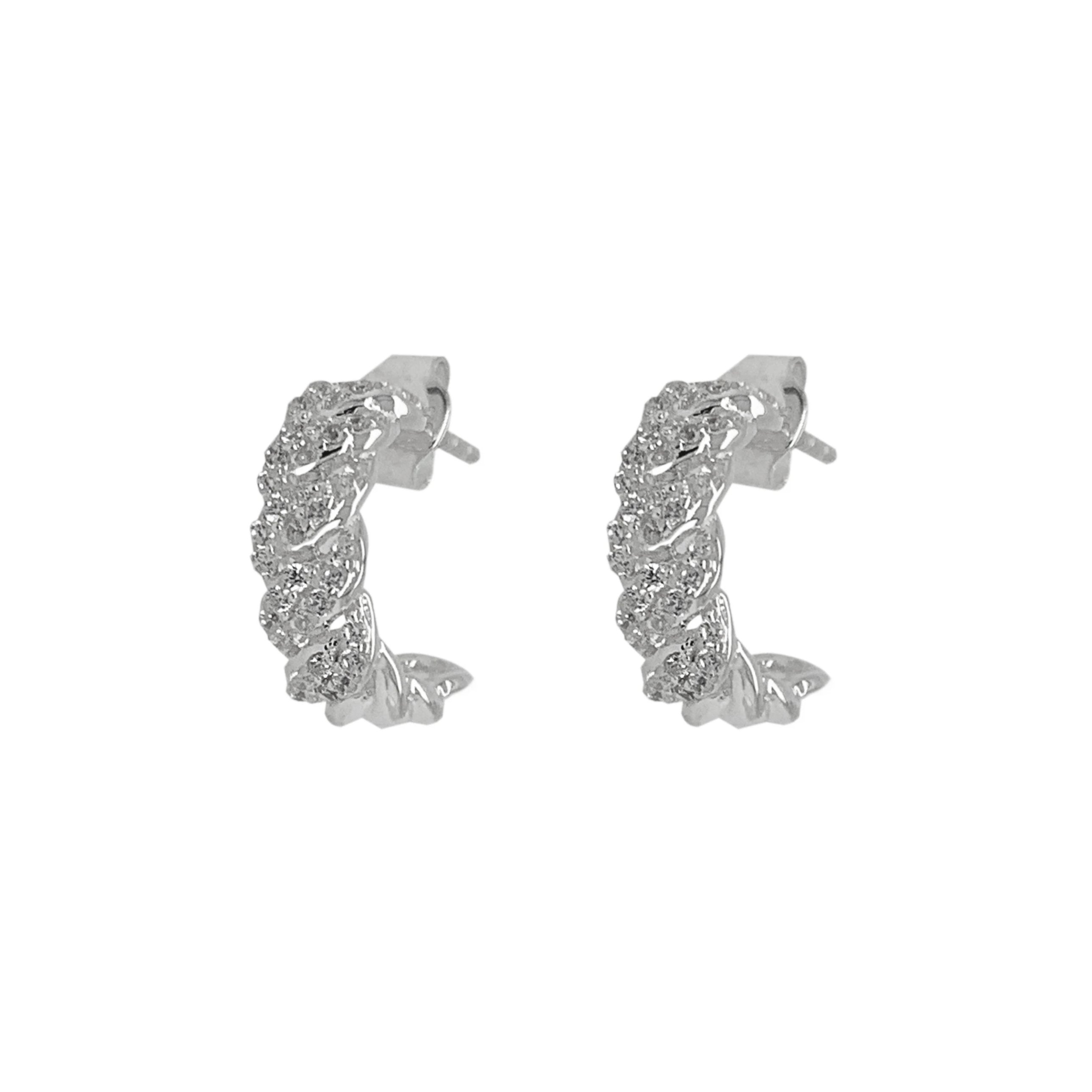 Sterling silver hoops chain look 16mm with cubic zirconia