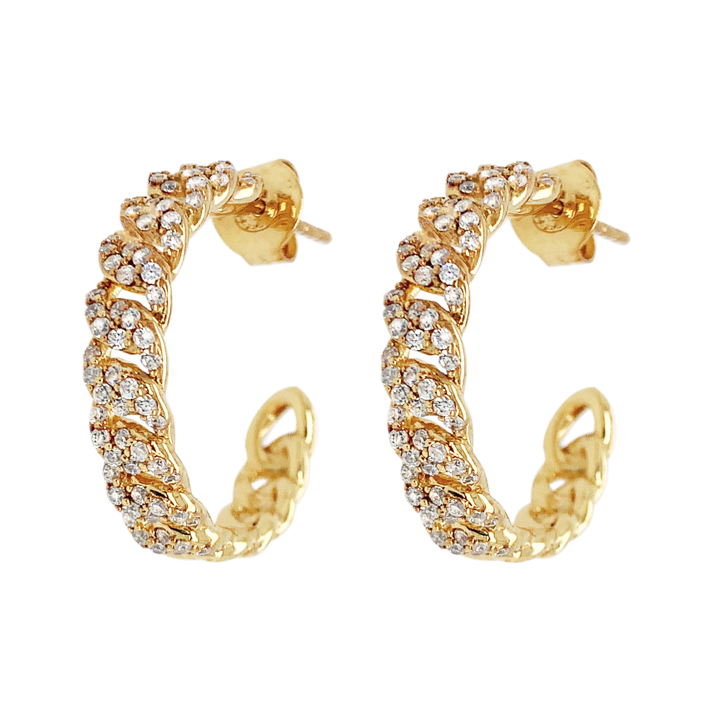 Gold hoops chain look 25mm with cubic zirconia