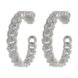 Sterling silver hoops chain look 30mm with cubic zirconia