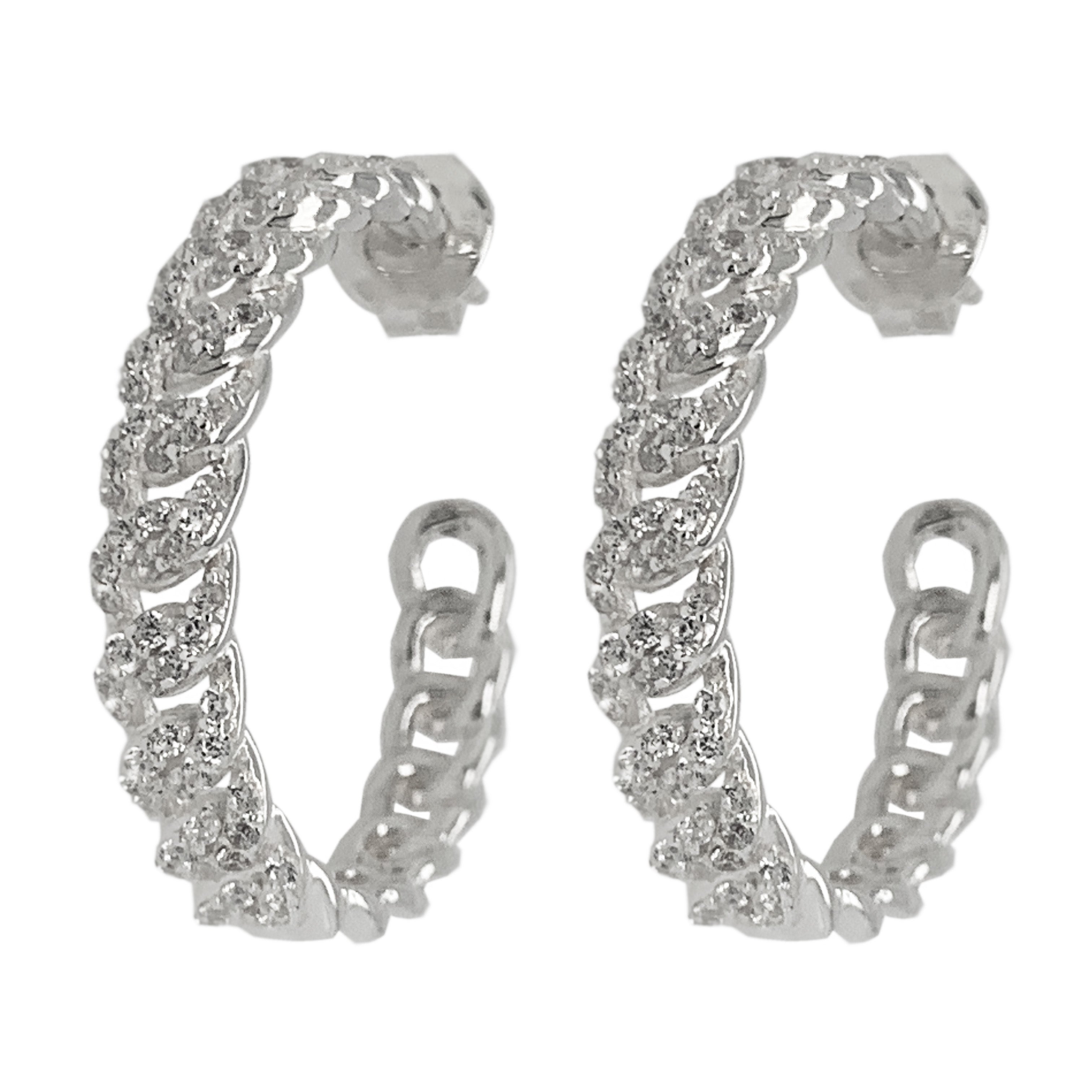 Sterling silver hoops chain look 30mm with cubic zirconia