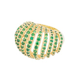 Ribbed VOID Ring, Gold with Green Stones